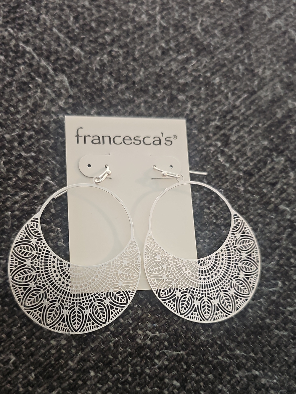 Francesca's Collections Silver Filigree Crescent Hoop Earrings
